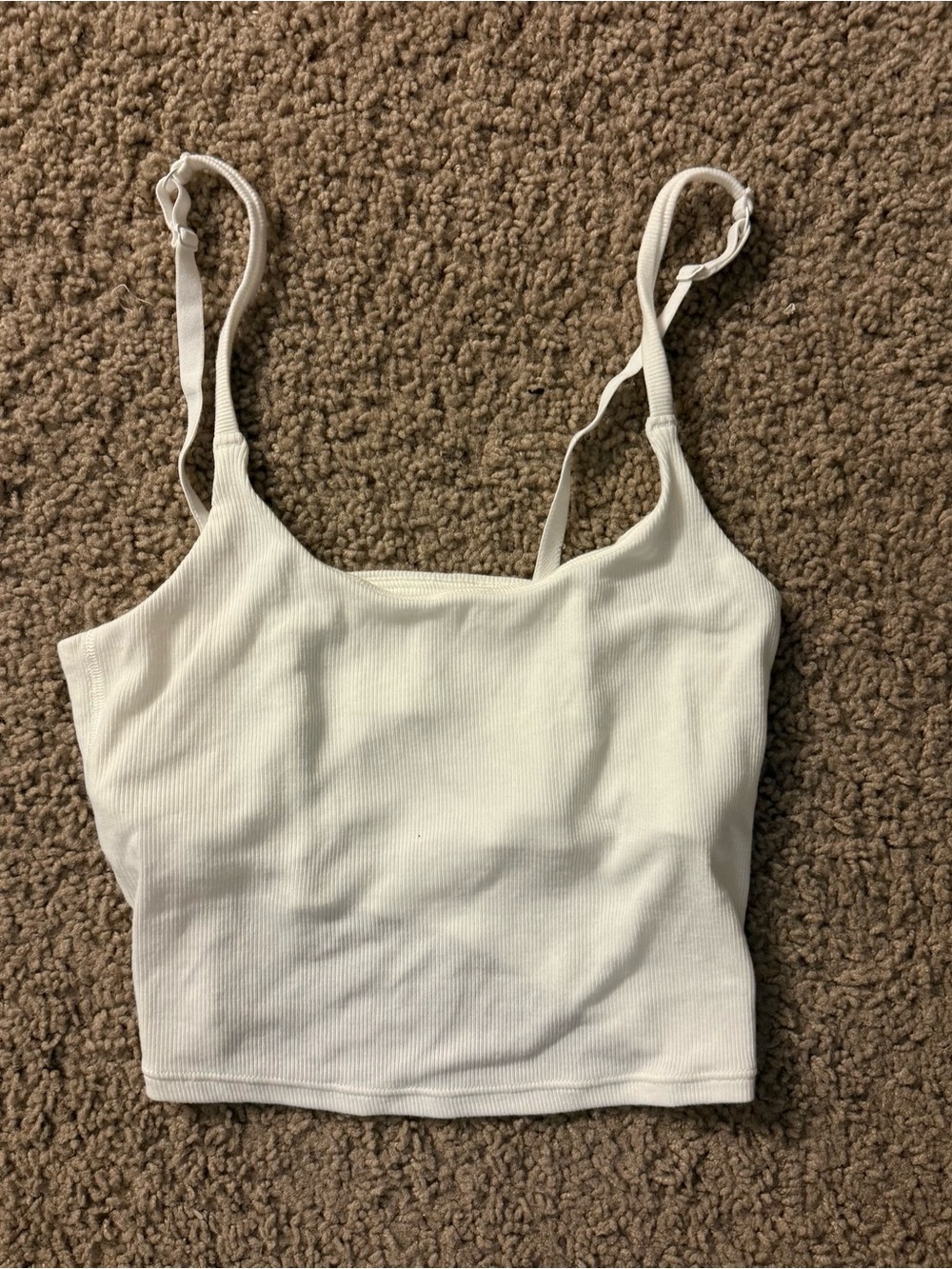 Women's White Ribbed Crop Tank Top - Classic Spaghetti Strap Double Lined